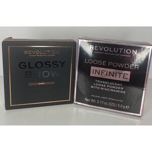 2pc Revolution, Products, Glossy Brow Shade Dark & Infinite translucent powder